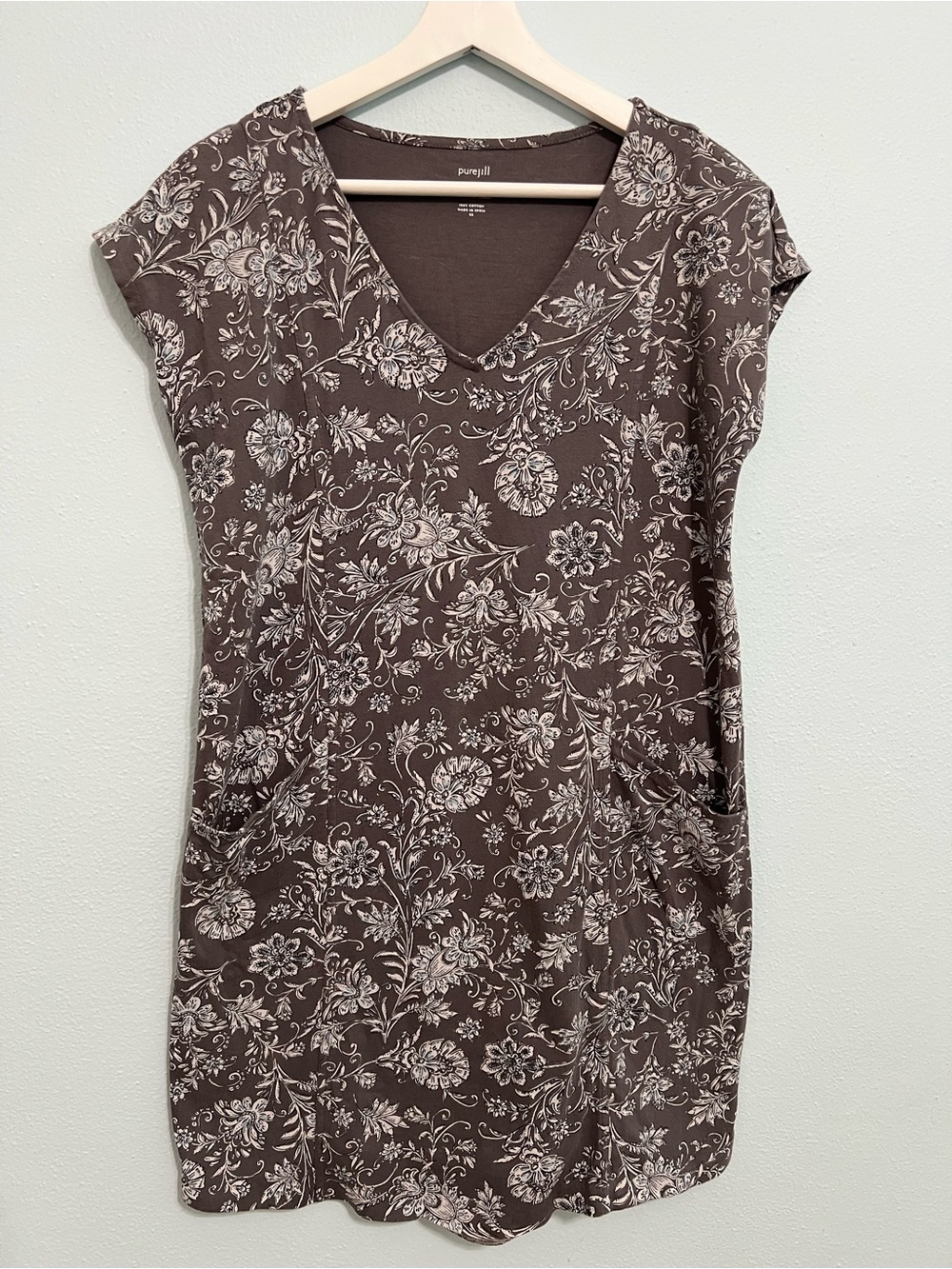 Pure Jill Gray Floral V-Neck Tunic